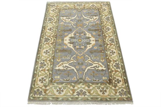 Oushak Rug 4'2'' x 6'2'' Gray Wool Tribal Hand-Knotted Oriental Carpet