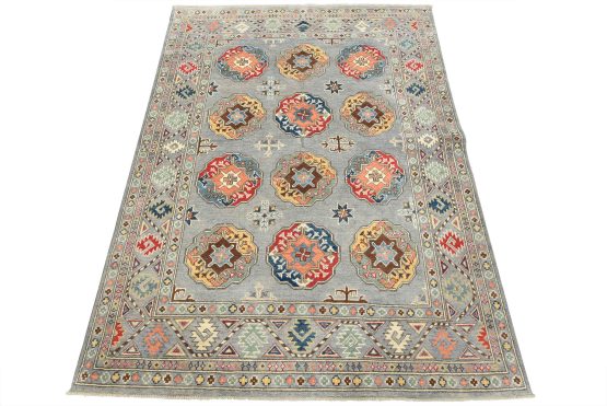 Turkmen Rug 5' x 6'8'' Gray Wool Tribal Hand-Knotted Oriental Carpet