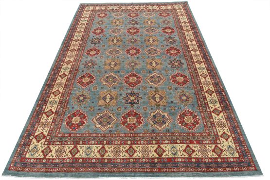 Kazak Rug 12'1'' x 17'7'' Blue Wool Tribal Hand-Knotted Oriental Carpet