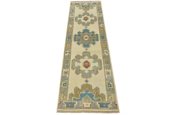 Anatolia Runner 2'6'' x 7'11'' Ivory Wool Tribal Hand-Knotted Oriental Rug