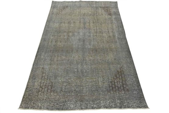 Tabriz Rug 6'4'' x 9'3'' Gray Wool Vintage Overdyed Hand-Knotted Carpet