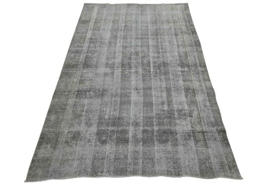 Tabriz Rug 6'8'' x 9'8'' Gray Wool Vintage Overdyed Hand-Knotted Carpet