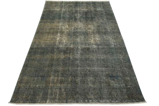 Tabriz Rug 7'5'' x 10'3'' Blue Wool Vintage Overdyed Hand-Knotted Carpet