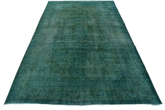Tabriz Rug 9'4'' x 12'11'' Blue Wool Vintage Overdyed Hand-Knotted Carpet
