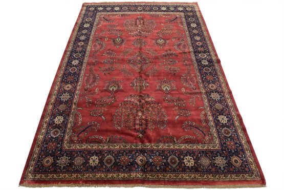 Fine Sarouk Rug 9'11'' x 14'1'' Pink Wool Traditional Hand-Knotted Carpet