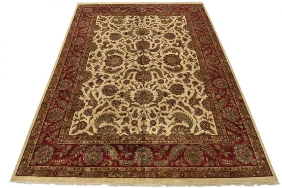 Agra Rug 11'10'' x 15'1'' Ivory Wool Traditional Hand-Knotted Oriental Carpet