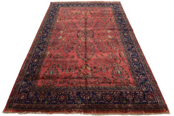 Fine Sarouk Rug 9'11'' x 13'11'' Pink Wool Traditional Hand-Knotted Carpet