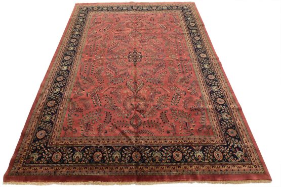 Sarouk Rug 9'11'' x 13' Pink Wool Traditional Hand-Knotted Oriental Carpet