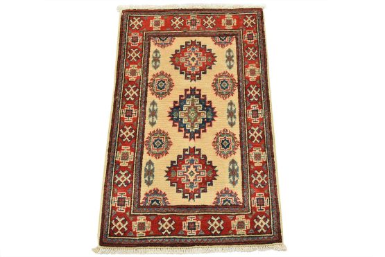 Kazak Rug 2' x 3'2'' Beige Wool Tribal Hand-Knotted Oriental Carpet
