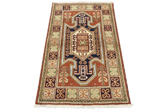 Kazak Rug 3'3'' x 5'2'' Rust Wool Tribal Hand-Knotted Oriental Carpet