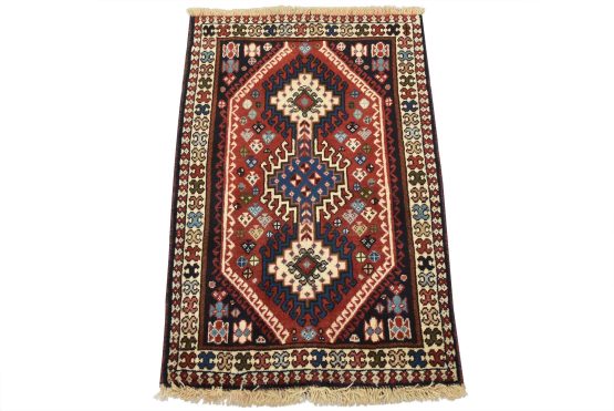 Yalameh Rug 1'9'' x 2'8'' Red Wool Vintage Tribal Hand-Knotted Oriental Carpet
