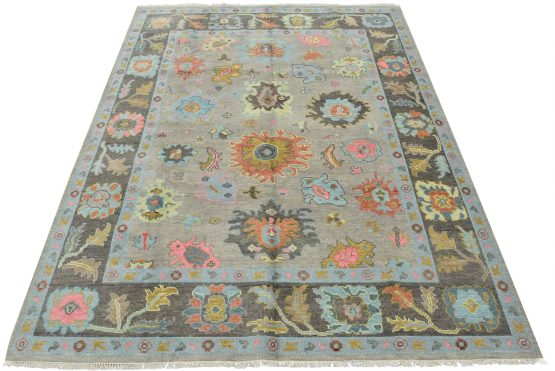 Oushak Rug 8'1'' x 10'1'' Gray Wool Modern Hand-Knotted Oriental Carpet