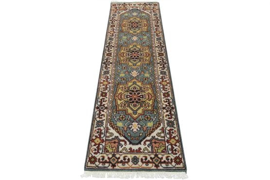 Heriz Runner 2'6'' x 8'3'' Blue Wool Tribal Hand-Knotted Oriental Rug