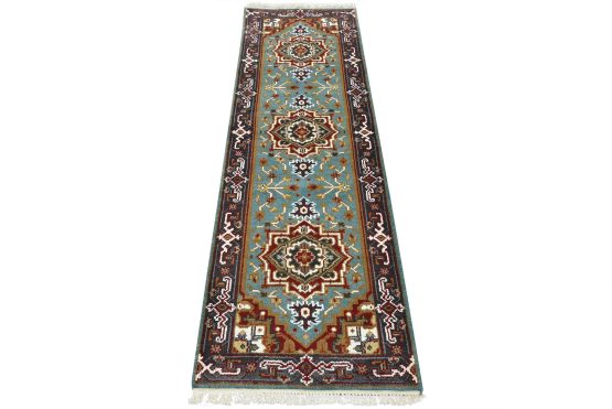 Heriz Runner 2'7'' x 8'1'' Blue Wool Tribal Hand-Knotted Oriental Rug