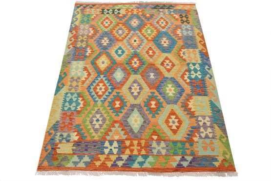 Kilim Rug 4'4'' x 5'7'' Multicolor Wool Tribal Handwoven Oriental Carpet