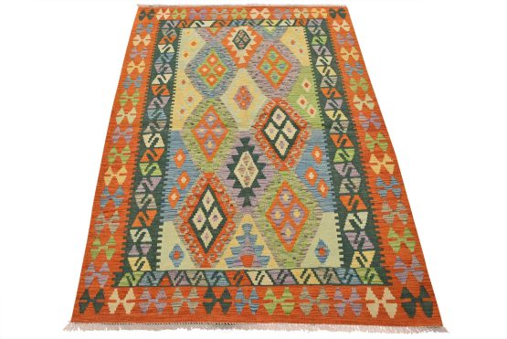 Kilim Rug 4'3'' x 5'11'' Multicolor Wool Tribal Handwoven Oriental Carpet