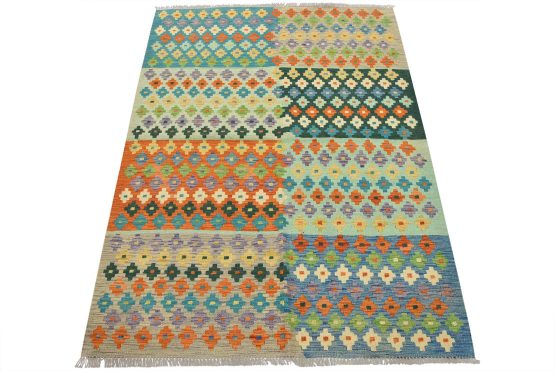 Kilim Rug 4'2'' x 5'9'' Multicolor Wool Tribal Handwoven Oriental Carpet