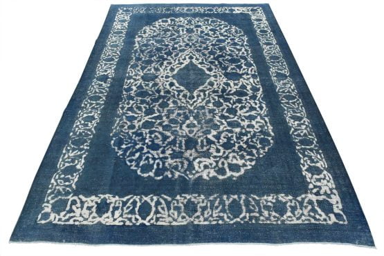 Tabriz Rug 9'7'' x 13' Blue Wool Vintage Overdyed Hand-Knotted Carpet