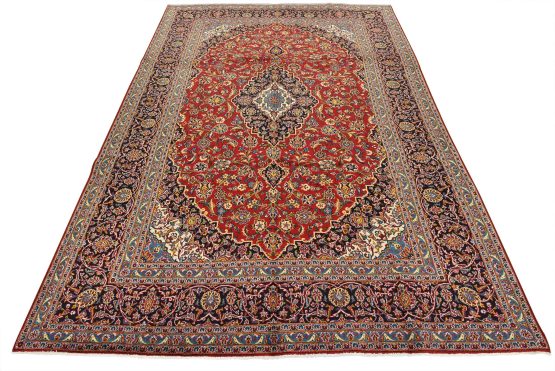 Kashan Rug 9'8'' x 13'1'' Red Wool Semi-Antique Traditional Hand-Knotted Carpet