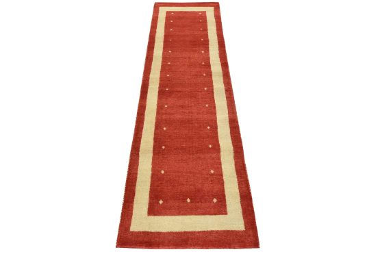 Gabbeh Runner 2'7'' x 8'3'' Red Wool Contemporary Hand-Knotted Oriental Rug