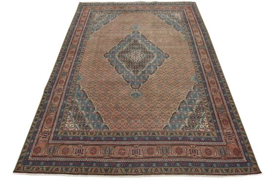 Tabriz Rug 8'1'' x 10'7'' Pink Wool Vintage Distressed Hand-Knotted Carpet