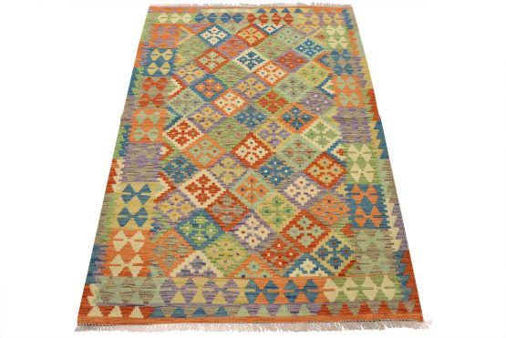 Kilim Rug 4'1'' x 5'8'' Multicolor Wool Tribal Handwoven Oriental Carpet