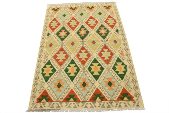 Kilim Rug 4'2'' x 5'9'' Multicolor Wool Tribal Handwoven Oriental Carpet