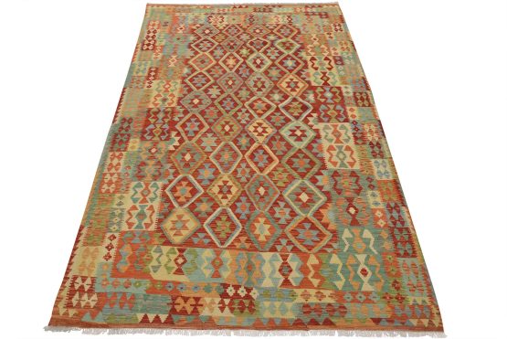Kilim Rug 6'9'' x 10'4'' Red Wool Tribal Geometric Handwoven Oriental Carpet