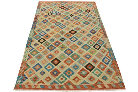Kilim Rug 6'9'' x 9'10'' Multicolor Wool Tribal Handwoven Oriental Carpet
