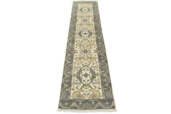 Oushak Runner 2'6'' x 9'10'' Ivory Wool Tribal Hand-Knotted Oriental Rug