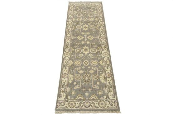 Oushak Runner 2'6'' x 7'10'' Gray Wool Traditional Hand-Knotted Oriental Rug