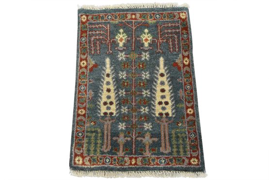 Heriz Rug 1'11'' x 2'8'' Blue Wool Tribal Hand-Knotted Oriental Carpet