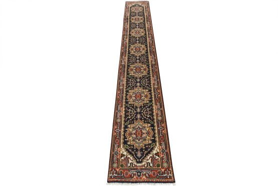 Heriz Runner 2'5'' x 16'3'' Blue Wool Tribal Hand-Knotted Oriental Rug