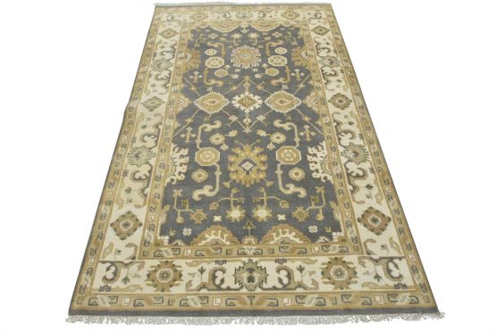 Oushak Rug 5'2'' x 8'2'' Gray Wool Traditional Hand-Knotted Oriental Carpet