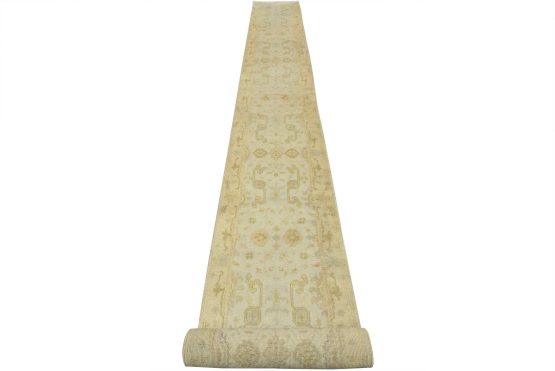 Oushak Runner 2'8'' x 23'4'' Blue Wool Traditional Hand-Knotted Oriental Rug