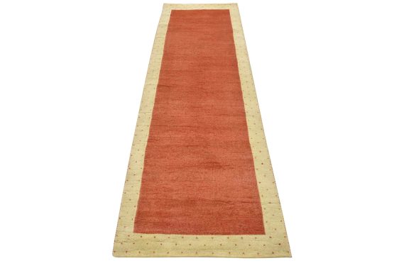 Gabbeh Runner 3'4'' x 9'8'' Red Wool Contemporary Hand-Knotted Oriental Rug