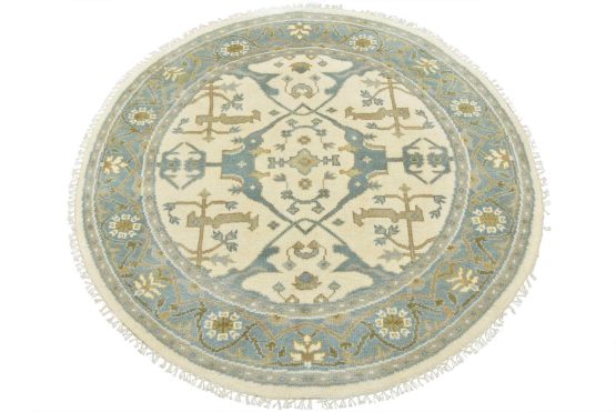 Oushak Rug 5'1'' x 4'11'' Ivory Wool Tribal Hand-Knotted Oriental Carpet