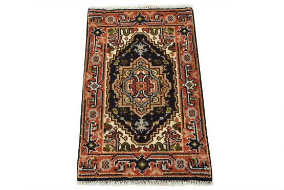 Heriz Rug 2' x 3' Blue Wool Tribal Hand-Knotted Oriental Carpet