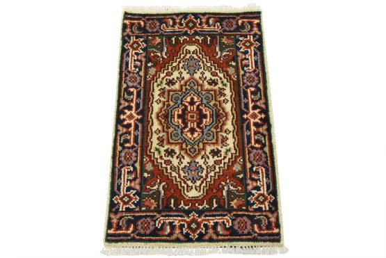 Heriz Rug 1'11'' x 3' Ivory Wool Tribal Hand-Knotted Oriental Carpet