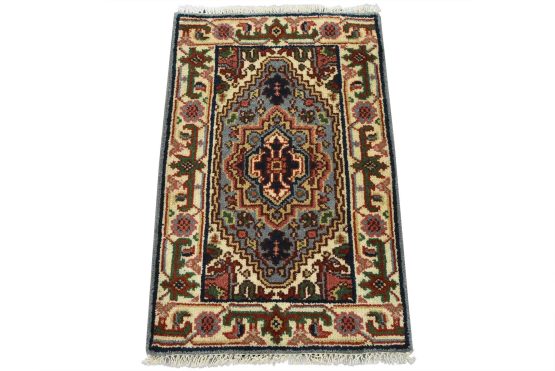 Heriz Rug 2' x 3'1'' Blue Wool Tribal Hand-Knotted Oriental Carpet