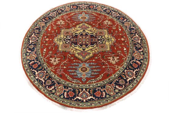 Heriz Rug 7'11'' x 8' Red Wool Tribal Hand-Knotted Oriental Carpet