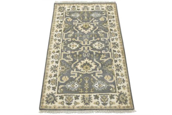 Oushak Rug 3'1'' x 4'11'' Gray Wool Traditional Hand-Knotted Oriental Carpet