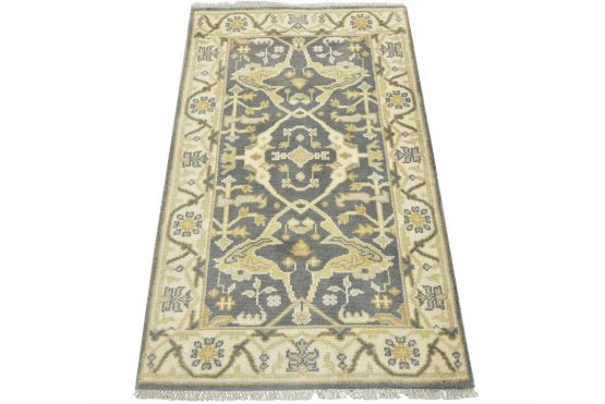 Oushak Rug 3'1'' x 5'1'' Gray Wool Tribal Hand-Knotted Oriental Carpet
