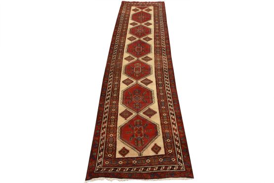 Sarab Runner 3'8'' x 12'9'' Beige Wool Vintage Tribal Hand-Knotted Oriental Rug