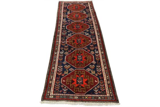 Meshkin Runner 4'5'' x 11'5'' Blue Wool Semi-Antique Tribal Hand-Knotted Rug