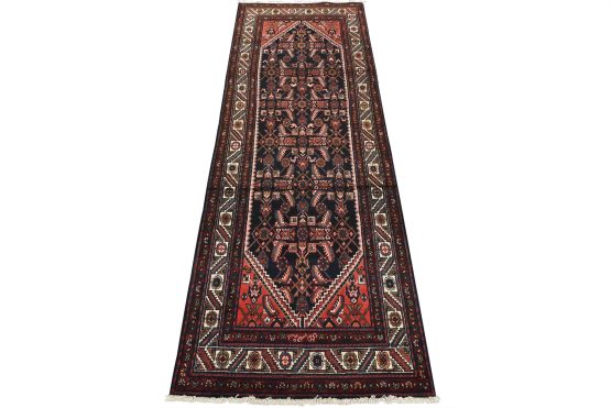 Hamedan Runner 3'7'' x 10'2'' Blue Wool Semi-Antique Tribal Hand-Knotted Rug