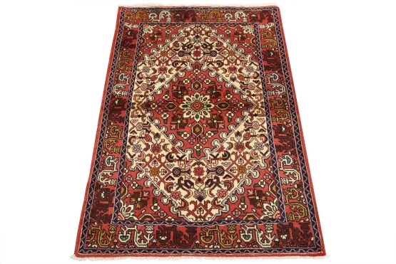 Hamedan Rug 3'5'' x 5' Ivory Wool Vintage Tribal Hand-Knotted Oriental Carpet