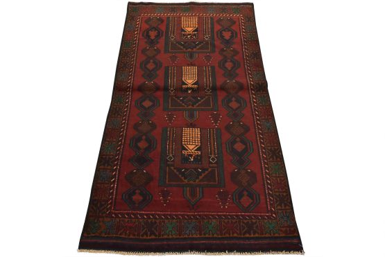 Baloch Rug 3'5'' x 6'2'' Red Wool Vintage Tribal Hand-Knotted Oriental Carpet
