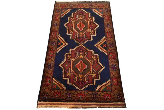 Baloch Rug 3'1'' x 5'6'' Blue Wool Vintage Tribal Hand-Knotted Oriental Carpet
