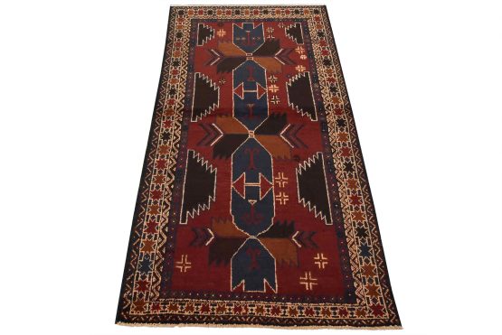 Baloch Rug 3'6'' x 6'8'' Red Wool Vintage Tribal Hand-Knotted Oriental Carpet